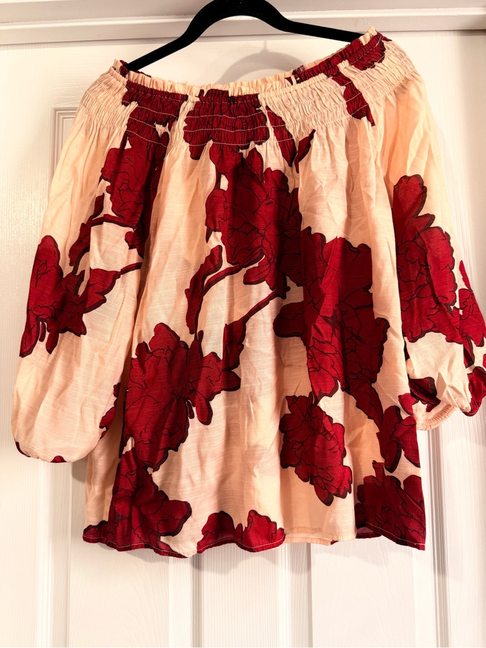 Cato Red Floral Off-Shoulder A-Line Top on Cream